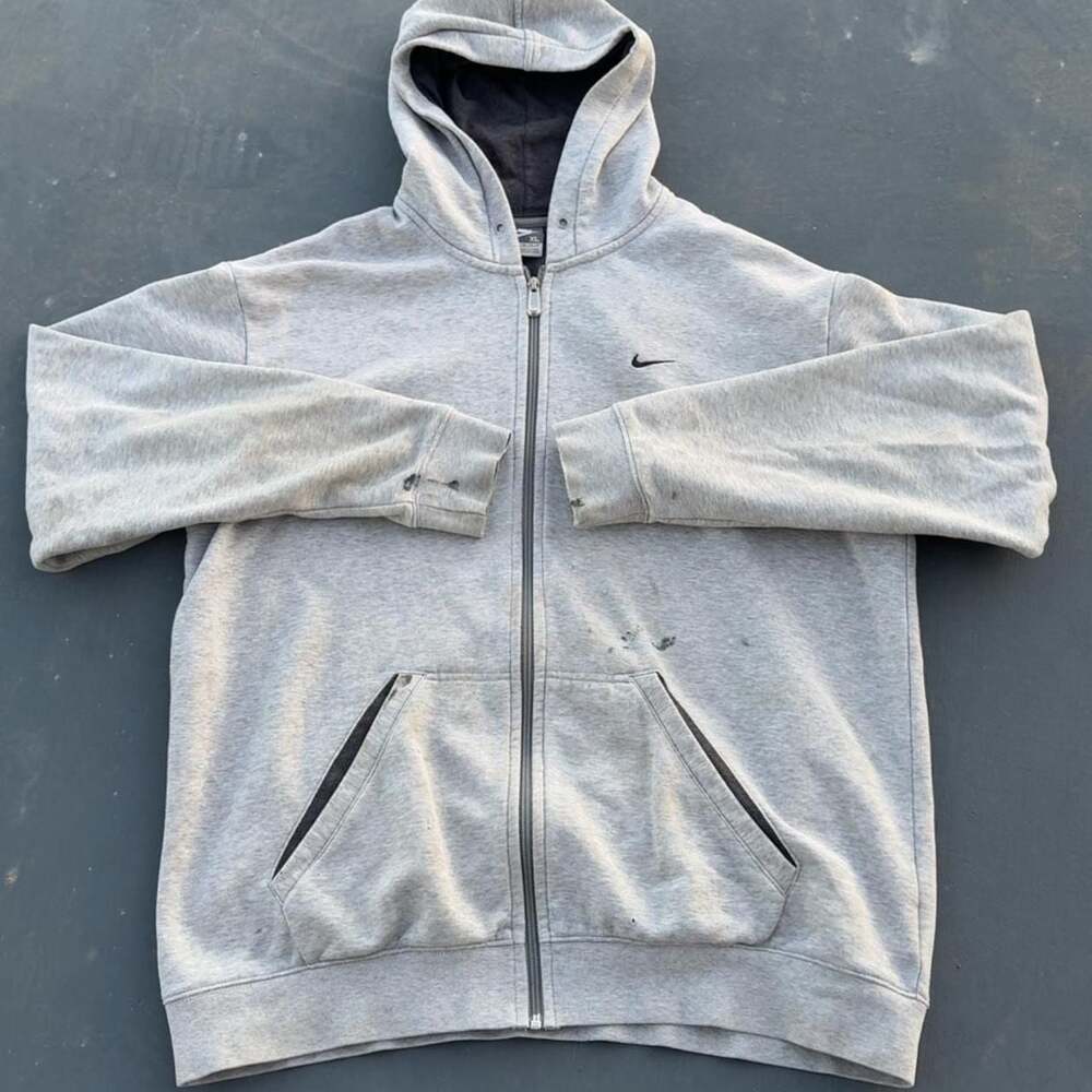 Vintage Nike Zip-Up Hoodie Grey Baggy Skater Distressed Size XL